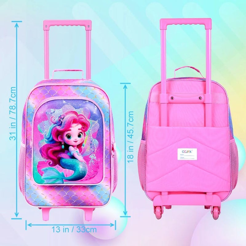 FTJCF Store 2PCS Girls Suitcase Set, 18" Kids Mermaid Carry on Luggage with Wheels, Cute Travel Rolling with 12" Toddler Backpack(Pink) - Image 4
